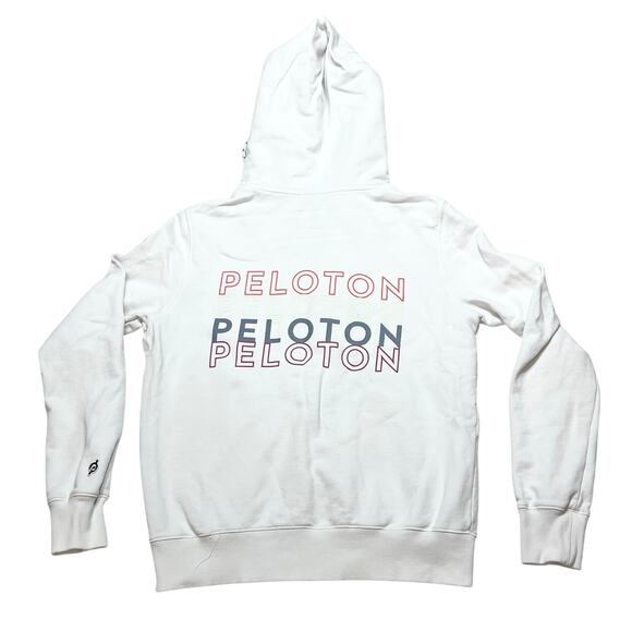Peloton Hoodie Sweater Front Pockets Full Zipper Men Small White Used - Picture 2 of 5